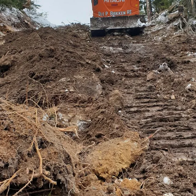 Graving av vei i skog